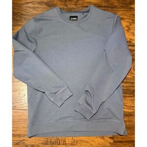 Cuts Sweatshirt Mens Large Blue Split Hem Pullover Crewneck Solid Knit